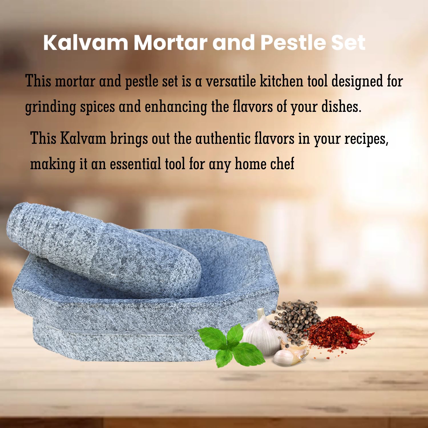 CRUZUN Mortar and Pestle Set - 8" Inch Kalvam Stone Masher, Khalbatta, Kharal, Musal Traditional Herbal Grinding Stone Herbs Spices Kalvam Masher Herbal Spice Grinding