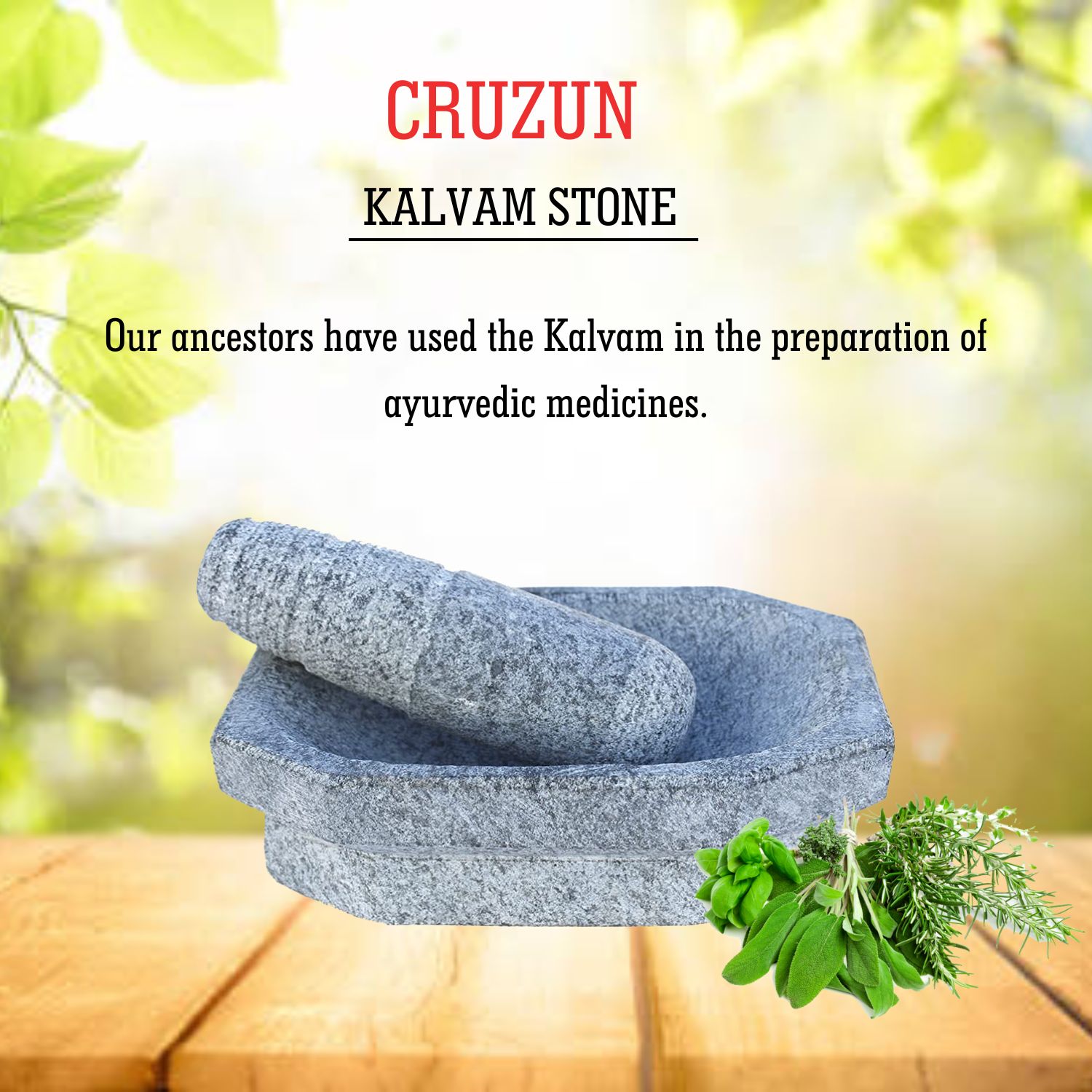 CRUZUN Mortar and Pestle Set - 8" Inch Kalvam Stone Masher, Khalbatta, Kharal, Musal Traditional Herbal Grinding Stone Herbs Spices Kalvam Masher Herbal Spice Grinding