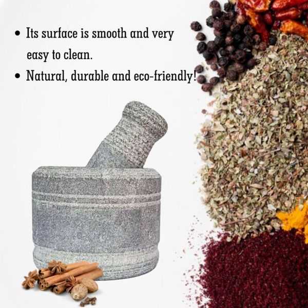 CRUZUN Mortar Pestle Set - 5Inch Idikallu Stone for Spices Okhli Masher Khalbatta Stone Traditional Grinder for Kitchen Imam Dasta Ohkli Musal