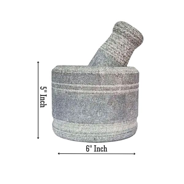 CRUZUN Mortar Pestle Set - 5Inch Idikallu Stone for Spices Okhli Masher Khalbatta Stone Traditional Grinder for Kitchen Imam Dasta Ohkli Musal