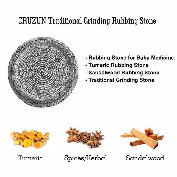 CRUZUN Tumeric Manjal Stone - 5" Inch Tumeric/Sandalwood Stone - Traditional Natural Sandle Grinding Pestle Chandan/Manjakal Mortar Vasambu Kal for Baby Medicine,Haldi Stoneware Pestle