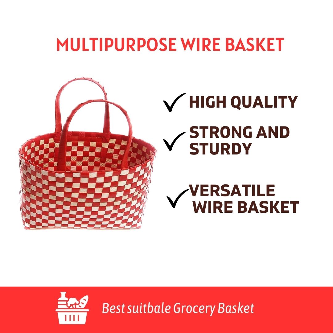 Cruzun Wire Basket - Shopping Plastic Basket With Handle - Multipurpose Rectangular Storage Basket - Picnic Plastic Basket - Storage Basket For Kitchen, Vegetable And Fruits